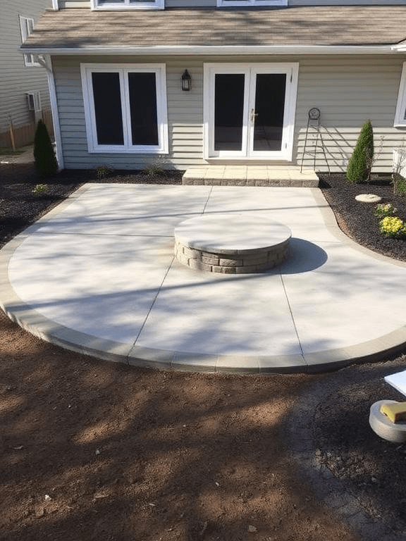 concrete patio area in the backyard