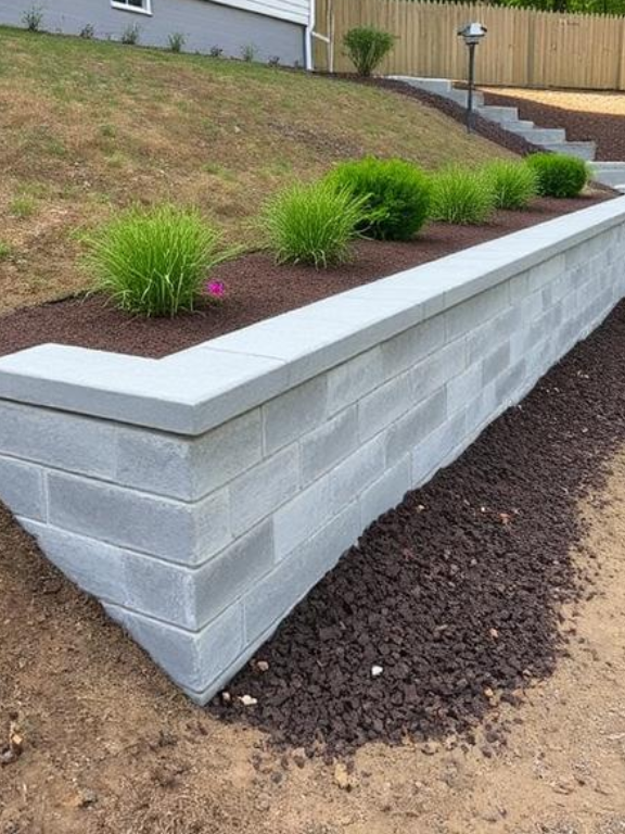 retaining wall holding soil back in place